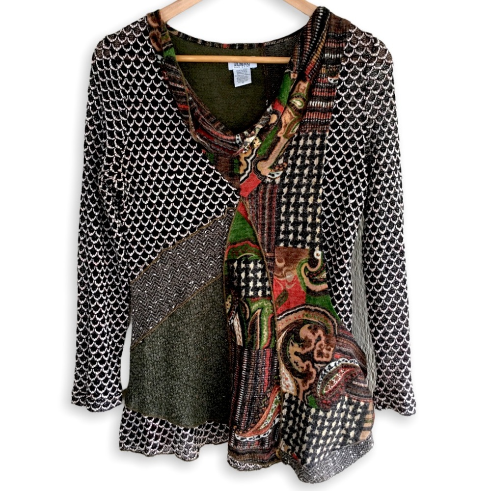 Monroe & Main Boho Chic Patchwork Sweater W/Cowl … - image 1